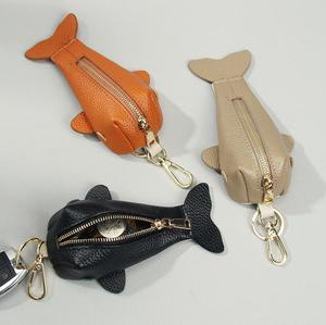Creative Whale Shaped Design Top Grain Genuine Leather Cowhide Mini Soft Pendant Coin <b>Purse</b> Key Ring <b>Cute</b> Zipper Wrist Strap - Product Image 2
