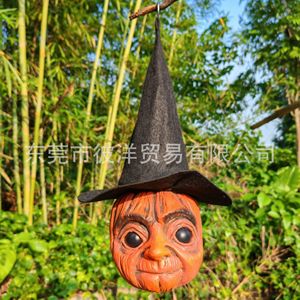 Colgante de Calabaza de Halloween con Sombrero de Bruja, Decoración Artesanal de Látex, Adorno para Escenarios al Aire Libre - Product Image 1