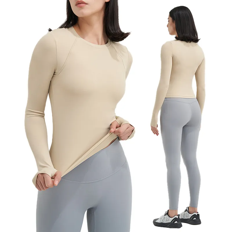 CX46 Women's Workout Long Sleeves Sun Protection T-Shirts Breathable Running Thumbhole Sports Shirt with Thumb Hole