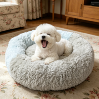 Graublaues Rundes Plüsch-Haustierkissen Weiches Warmes Katzen- und Hundebett Tier-Schlafbett im Sofa-Stil Dropshipping Verfügbar