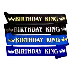 Birthday King Sash, lettera in lamina d'oro e fascia di compleanno in raso nero per uomo divertenti decorazioni per feste di compleanno bomboniere
