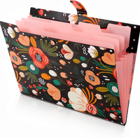 Dompet Akordion 5 Kantong Ukuran A4 Portabel untuk Kwitansi, Sekolah, Kantor, Motif Bunga, Penyelenggara Dokumen Penting, Folder File Ekspansi