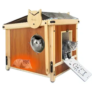 Weerbestendig Geïsoleerd Kattenhuis Buitenshuis Met Zonneklep-Stevige Beschutting Voor Buitenkatten En Kleine Dieren