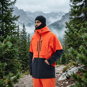 Veste de ski à capuche unisexe Monteec 2025 imperméable 10 000 mm en toile respirante réversible épaisse pour l'hiver orange-noir - Product Image 3