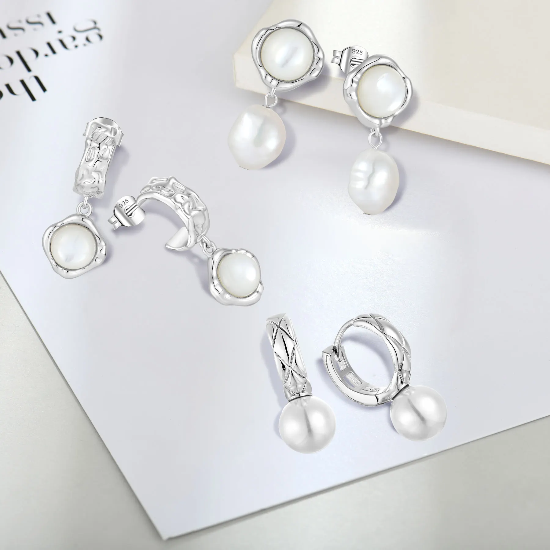 Wholesale New Hot Fashion 925 Sterling Silver White Shell Pearl Baroque Pearl Earrings For Women Girls Gift Fine Jewelry