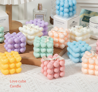 Bougie parfumée en forme de cube 3D en forme de cœur, bougie sculptée en cire de soja en forme de cœur pastel, bougies parfumées pour la maison