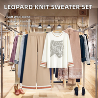 Ensemble pull décontracté ample anti-boulochage pour femme, nouvelle collection automne, veste tricotée tête de léopard tendance deux pièces