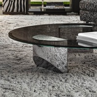Meubles de salon de style moderne, table basse ronde avec plateau en verre trempé et base en acier inoxydable