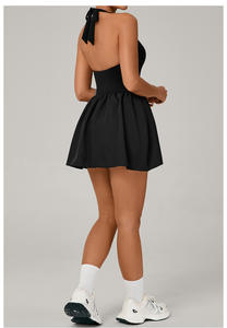 ชุดเดรสเล่นเทนนิสแบบคล้องคอกระโปรงแขนกุดสำหรับผู้หญิงชุดเดรสกีฬาออกกำลังกายในยิมกางเกงขาสั้น - Product Image 3