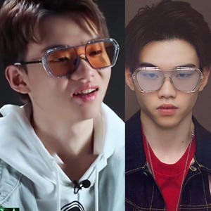 Lunettes de soleil unisexes style Chen Weiting avec grandes montures, monture en métal noir, verres en résine, protection UV400 - Product Image 3