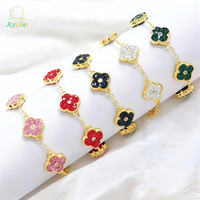 Pulsera de Joyería Colorida con Dije de Trébol de Cinco Hojas de Circonita y Latón Chapado en Oro de 14K, de Gran Venta y de Moda, un Regalo Encantador para Mujeres
