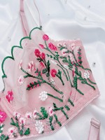 Vente en gros Ensemble soutien-gorge et culotte à armatures transparents en maille florale pour femmes