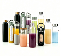 Botol Kaca 16 oz Anti Bocor, Aman untuk Mesin Cuci Piring, Botol Air Kaca Bening dengan Tutup Stainless Steel, Botol Air/Jus yang Dapat Digunakan Kembali