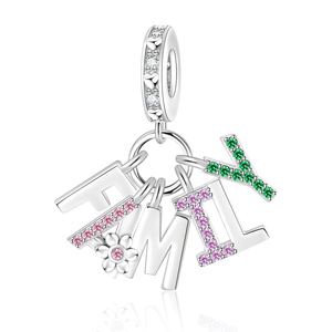 Breloques Pan en Argent, Vert, Rose, Perles Zircon Colorées en forme d'Arbre Généalogique et de Lettre, compatibles avec Bracelet Original, Bijoux Anniversaire Fille Berluque - Product Image 2