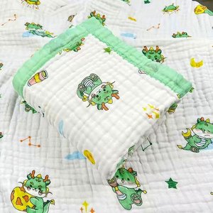 Asciugamano per neonati in garza di cotone a sei strati 110x110 cm, coperta estiva per neonati con motivo a cartoni animati - Product Image 1