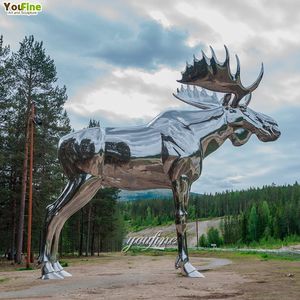 विशाल आकार का दर्पण पॉलिश वन्यजीव पशु मूर्तिकला स्टेनलेस स्टील मूज़ प्रतिमा - Product Image 5