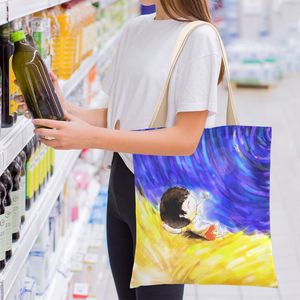 Custom Artistic Starry Boy Print <b>Canvas</b> <b>Shopper</b> Bag Durable Tote with Inner Pocket for Travel, Wholesale Bulk - Product Image 6