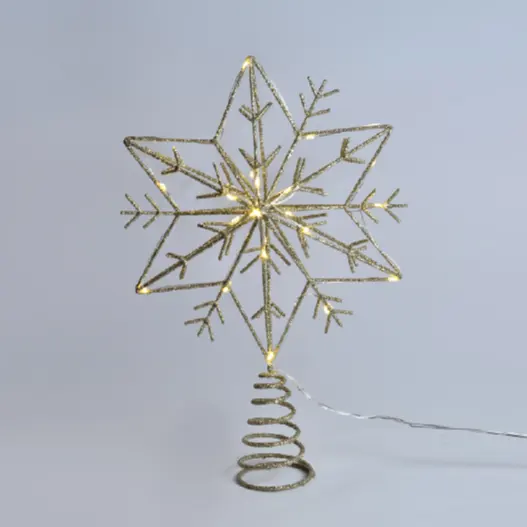 キラキラシルバー銅ライト付きメタルスノーフレーククリスマス装飾クリスマスツリートッパーLed装飾ライト