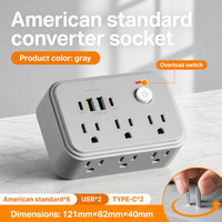 Adaptateur de voyage CE, prise standard américaine, 6 prises, bloc d'alimentation industriel USB avec 2 ports USB A et 2 ports Type-C, noir et blanc
