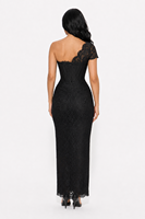 Fabricant OEM/ODM de robes de soirée longues moulantes à une épaule en dentelle florale noire pour femmes