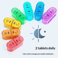 Boîte à pilules portable hebdomadaire en plastique, organisateur de médicaments sept jours, deux compartiments pour les repas, design mini compartimenté scellé, JH Medibox