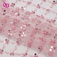 Tissu en tulle brodé de perles et de sequins multicolores 3D trèfle à quatre feuilles de haute qualité pour robe de mariée et de soirée - Grande Vente