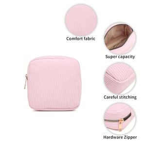 Pochette de rangement carrée en velours côtelé pour cosmétiques, mini maquillage quotidien, écouteurs et clés - Product Image 3
