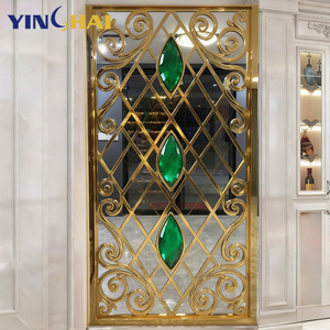 アールデコ調の廊下仕切り、リビングルーム、ホテルの部屋の壁フレーム、スチール製仕切り、カスタム仕切り壁パネル、ゴールド - Product Image 1