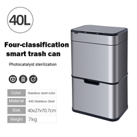 Poubelle automatique intelligente 40L/50L en acier inoxydable, rectangulaire, avec capteur numérique, pour cuisine domestique et extérieur, avec couvercle sur pied