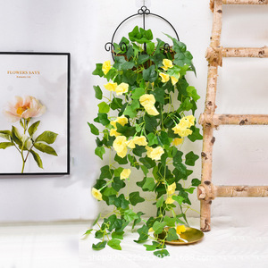 Artificial Morning Glory Vine <b>Wall</b> Hanging Pink Flowers Plastic Silk Green <b>Leaves</b> Indoor Home <b>Decor</b> Long Hanging Plant - Product Image 2