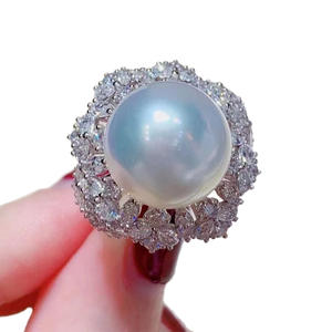 Bague luxueuse en perle naturelle de 13 à 14 mm en argent pur, design à clapet impeccable, style luxe léger, coffret cadeau - Product Image 5