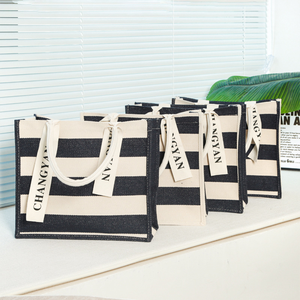 High Quality Fashionable Custom <b>Canvas</b> Laminated Jute Letter <b>Zipper</b> Closure Cotton Handle Strap Logo <b>Canvas</b> <b>Tote</b> Shopping <b>Bag</b> - Product Image 4