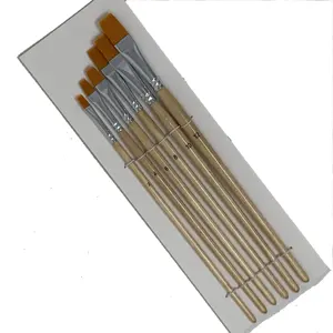 Professional oil artist brush 6 pk sets natural color with nylon flat fiber for artist pictures