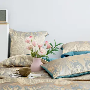 Gold Luxus Silky Satin Jacquard Bett bezug Bettwäsche Set mit Reiß verschluss Verschluss Kissen bezug 100% Polyester