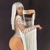 Robe en cristal blanc cygne robe sexy de discothèque pour femmes tenue de scène Costume de fête
