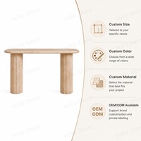 Table console moderne en travertin naturel personnalisable, forme ovale faite à la main avec pieds cannelés, pierre beige pour salon ou usage scolaire