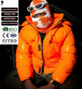 Chaqueta de plumón lacada naranja para hombre, abrigo acolchado grueso con cremallera, ropa de abrigo para invierno, OEM ODM Streetwear - Product Image 1