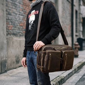 Custom Brand Logo Printed Girls Fashionable Genuine Leather Anti-Theft Waterproof Large Capacity Laptop Messenger Sling Durable - Product Image 1