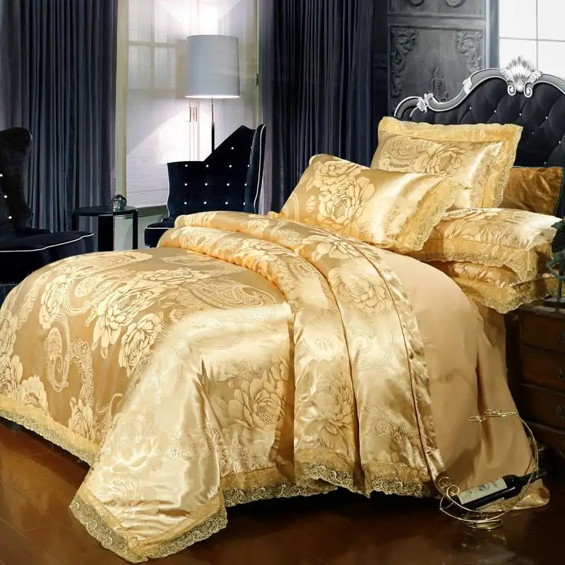 Manufactory European Style Satin Jacquard Bedding Sets Tencel Modal Lace Bed Sheet Sets Luxury Four Piece Set