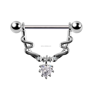 Joyas de <span class=keywords><strong>Piercing</strong></span> Corporal de Acero Inoxidable, Anillo en U para el Pecho, Barra para Pezón con Colgante de Corazón de Circonita Cúbica - Product Image 1