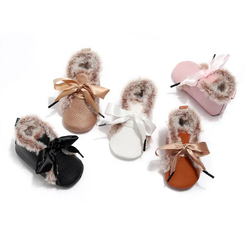 Winter Warm Baby Girl PU Leather Shoes Lace-up Soft Fur Shoes Prewalker Walking Toddler Baby Boys Shoes Winter Boots For Baby