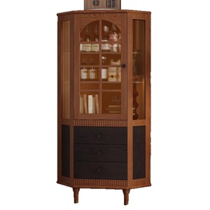 Mueble esquinero de madera maciza estilo vintage para sala de estar con puerta de vidrio y cajones - Product Image 5