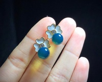 Boucles d'oreilles clous en argent 925 certifié avec ambre bleu naturel mexicain, élégantes, en véritable pierre bleue, bijoux fins