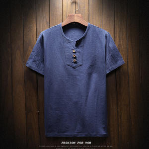 Camiseta de Verano para Hombre, de Poliéster/Algodón, Tejido de 260g, Antiarrugas, Cuello Redondo, Corte Regular, Manga Corta, con Botones, Suave y Transpirable - Product Image 3