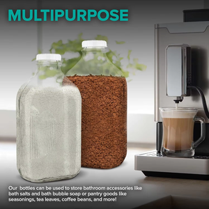 Bouteille en verre carrée à rayures verticales de 64 oz (2 L) avec bouchon <span class=keywords><strong>blanc</strong></span>, récipient de qualité alimentaire pour le stockage du lait, du jus, de l'huile de cuisson et du <span class=keywords><strong>vinaigre</strong></span> - Product Image 6