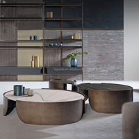 Table Basse de Luxe Moderne et Design en Fer, Cadre en Acier Convertible, Multifonctionnelle, Style Nordique Minimaliste, Plateau en Marbre Doré Personnalisable