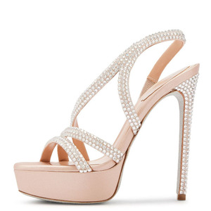 Sandales à plateforme pour femmes avec lanières en strass, talons aiguilles, sexy, ornées de cristaux, à bout ouvert - Product Image 2