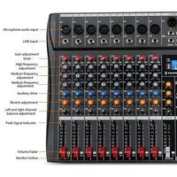 Console de mixage audio professionnelle 8 canaux avec lecteur MP3 USB, alimentation fantôme 48V, mixage sonore DJ pour scène, studio, DJ, streaming