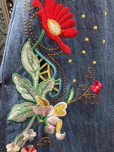 Robe en Jean 100% Coton Automne 2025 pour Femme, Col Rabattu, Motifs Broderie Florale Colorée, Longueur Mi-Mollet, Bleue, Magnifique - Product Image 4