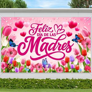 Joyeuse fête des mères, fond de photographie floral rose et violet, toile de fond « J'aime maman », bannière de fête, décoration de photomaton personnalisable - Product Image 5